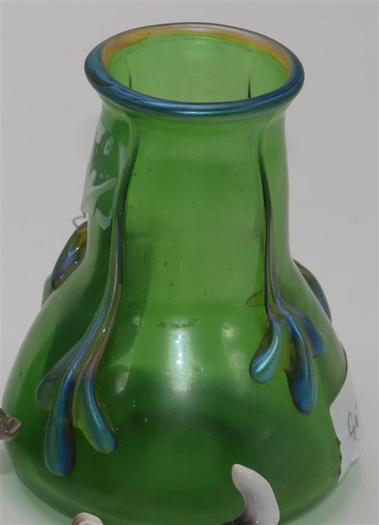 Loetz style green lustre glass vase